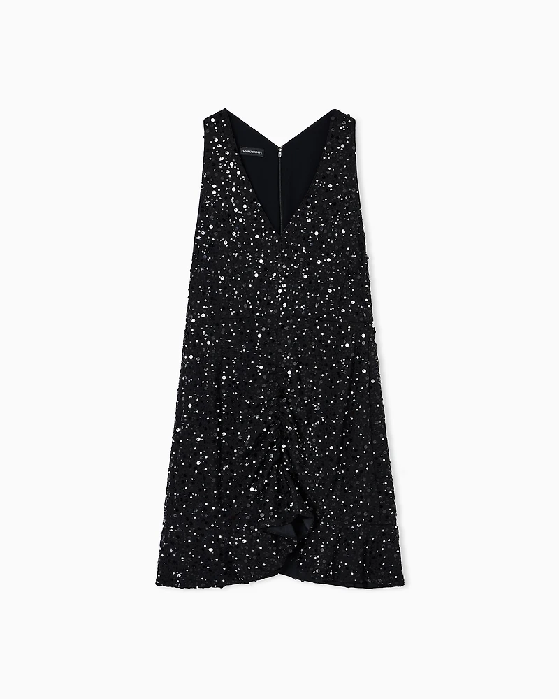 Emporio Armani - Georgette dress with all-over beads and sequins, Woman, Black, Size: