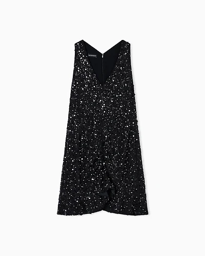 Emporio Armani - Georgette dress with all-over beads and sequins, Woman, Black, Size: