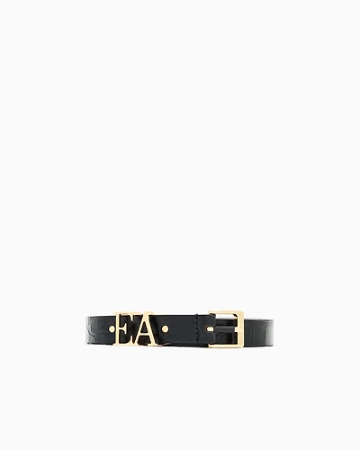 Emporio Armani - Leather belt with crocodile-print finish and contoured EA buckle, Woman, Black, Size: