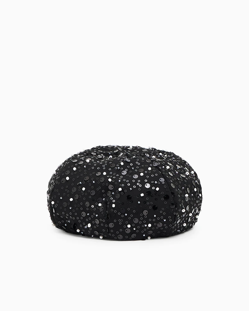 Emporio Armani - Georgette beret with beads and sequins, Woman, Black, Size: