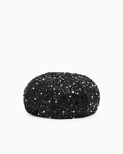 Emporio Armani - Georgette beret with beads and sequins, Woman, Black, Size: