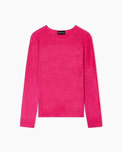 Emporio Armani - Chenille jumper with embossed irregular chevron motif, Woman, Pink, Size: