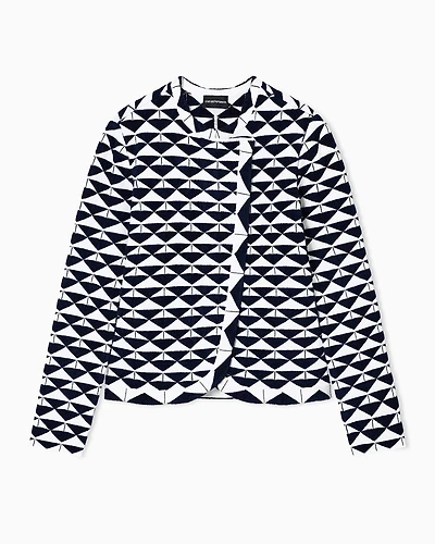 Emporio Armani - Viscose jacquard jacket with abstract motif and off-centre closure, Woman, Blue, Size: