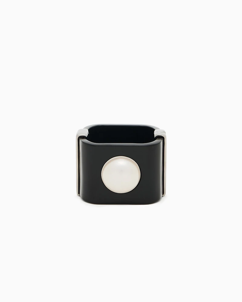 Emporio Armani - Bangle with pearl effect element , Woman, Black, Size: TU