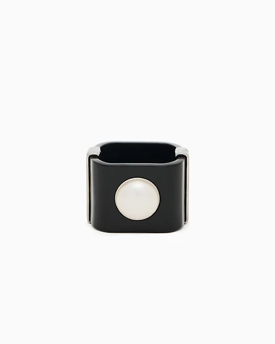 Emporio Armani - Bangle with pearl effect element , Woman, Black, Size: TU