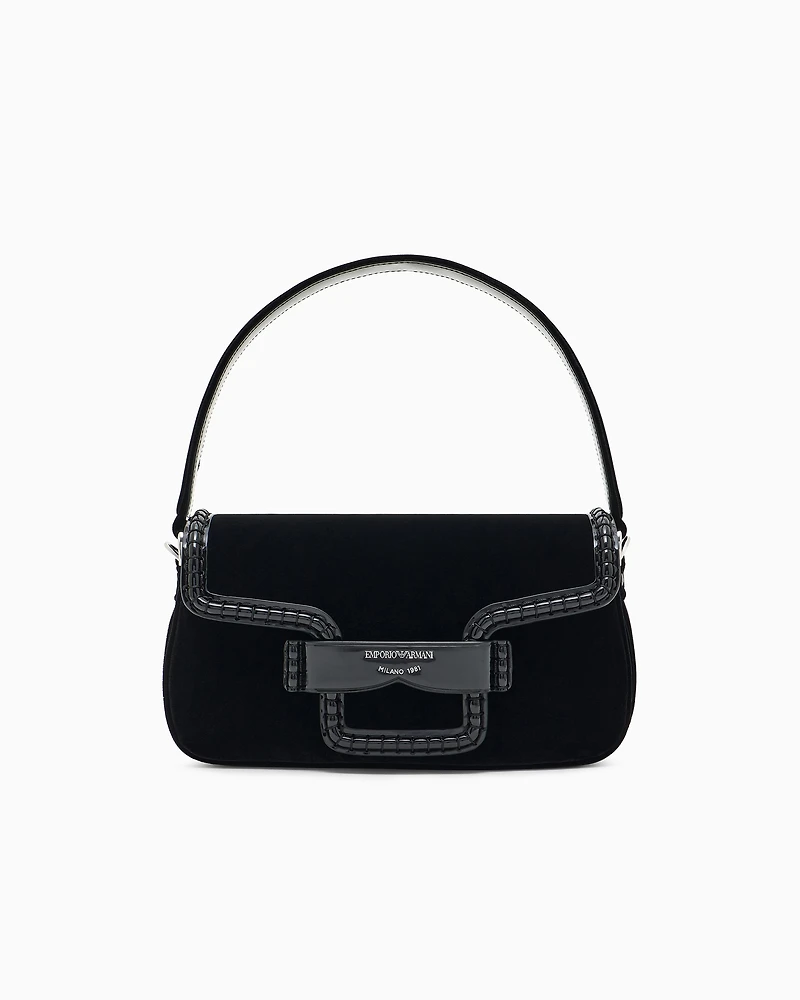 Emporio Armani - Velvet shoulder bag with buckle, Woman, Black, Size: TU