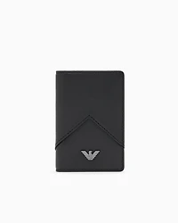 Emporio Armani - Nappa leather trifold card holder with geometric detail, Man, Black, Size: TU