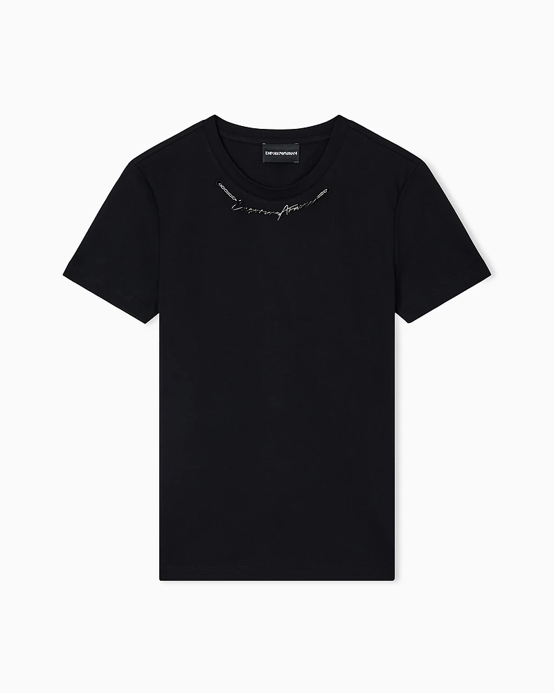 Emporio Armani - Lightweight jersey T-shirt with jewel logo detail, Woman, Black, Size: