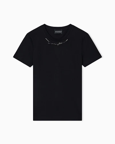 Emporio Armani - Lightweight jersey T-shirt with jewel logo detail, Woman, Black, Size: