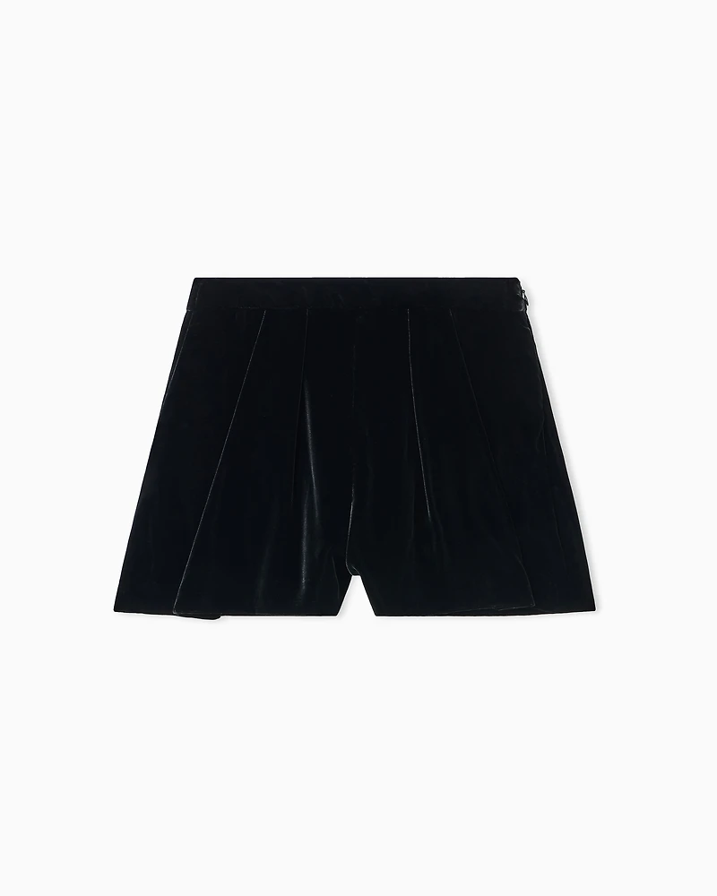 Emporio Armani - Liquid velvet shorts with pleats, Woman, Black, Size:
