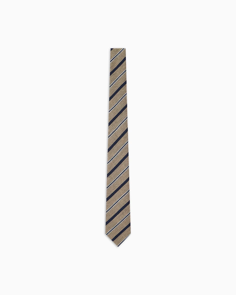 Emporio Armani - Wool tie with diagonal-striped jacquard, Man, Beige, Size: TU