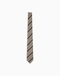 Emporio Armani - Wool tie with diagonal-striped jacquard, Man, Beige, Size: TU