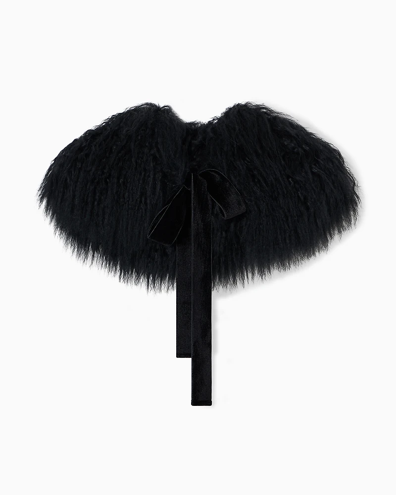 Emporio Armani - Curly Mongolian lamb fur collar, Woman, Black, Size: TU
