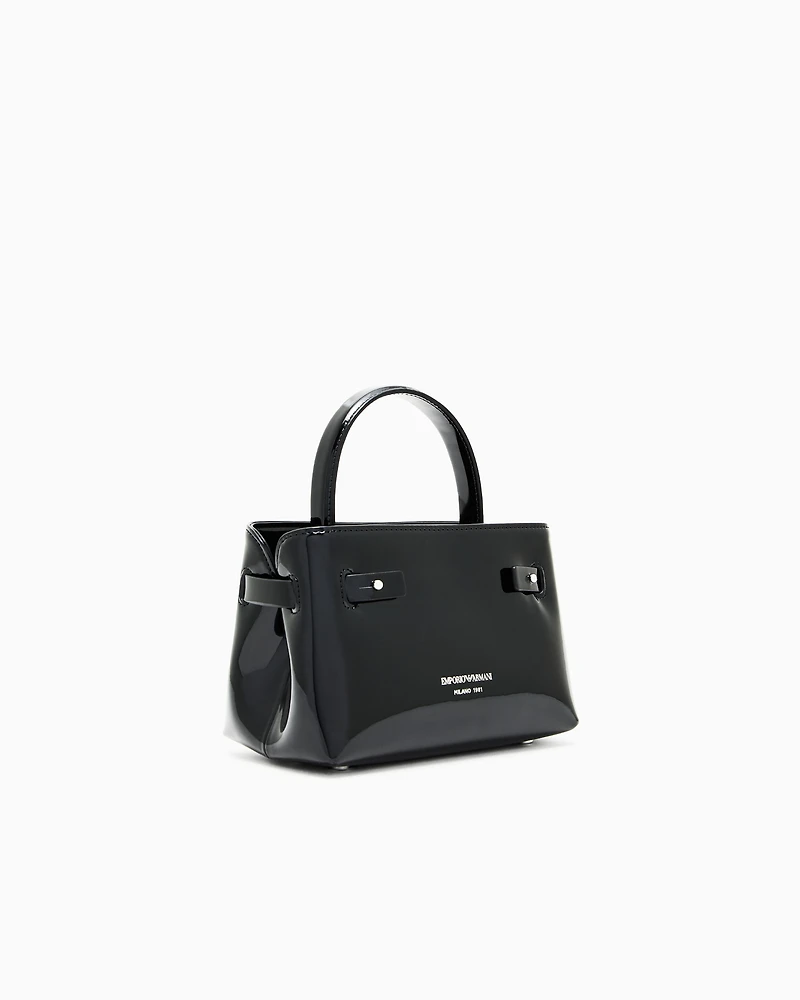Emporio Armani - Patent-effect mini bag with knot detail, Woman, Black, Size: TU