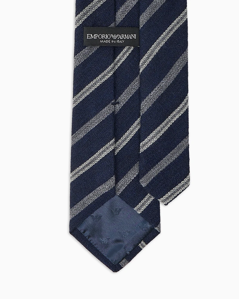 Emporio Armani - Wool tie with diagonal-striped jacquard, Man, Navy Blue, Size: TU