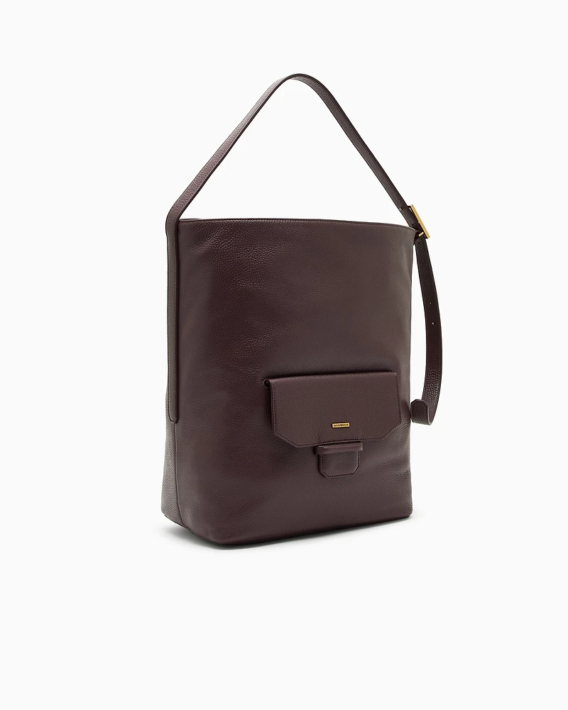 Emporio Armani - Leather shoulder bag, Man, Brown, Size: TU