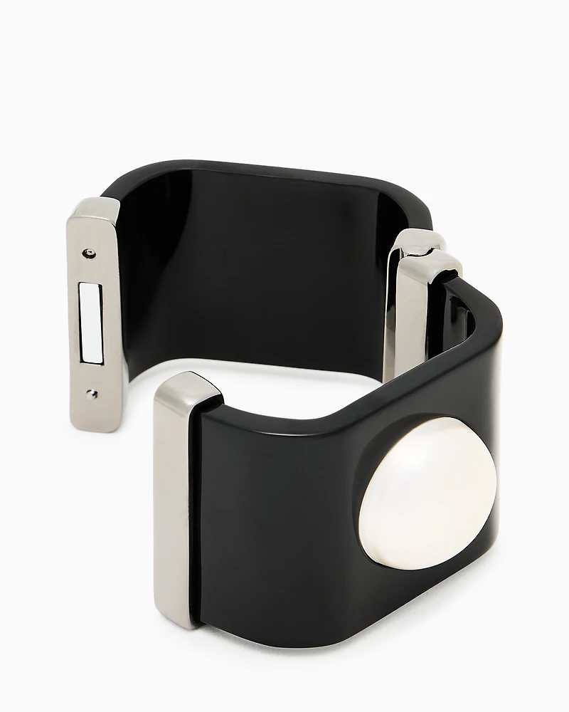 Emporio Armani - Bangle with pearl effect element , Woman, Black, Size: TU