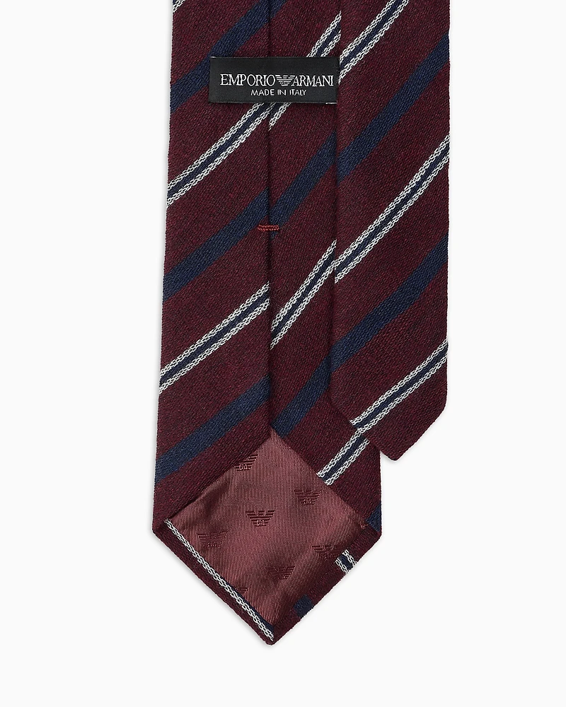 Emporio Armani - Wool tie with diagonal-striped jacquard, Man, Burgundy, Size: TU
