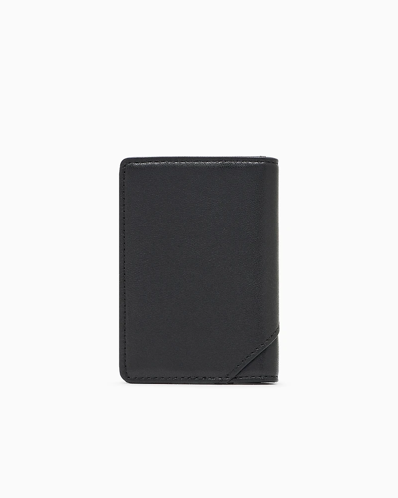Emporio Armani - Nappa leather trifold card holder with geometric detail, Man, Black, Size: TU