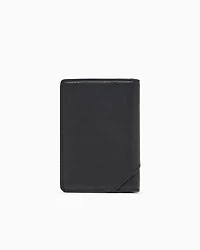 Emporio Armani - Nappa leather trifold card holder with geometric detail, Man, Black, Size: TU