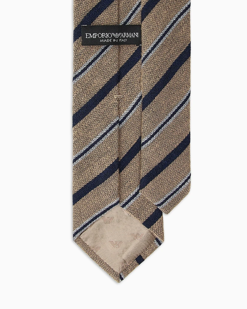 Emporio Armani - Wool tie with diagonal-striped jacquard, Man, Beige, Size: TU
