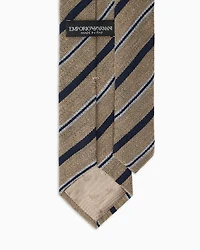 Emporio Armani - Wool tie with diagonal-striped jacquard, Man, Beige, Size: TU
