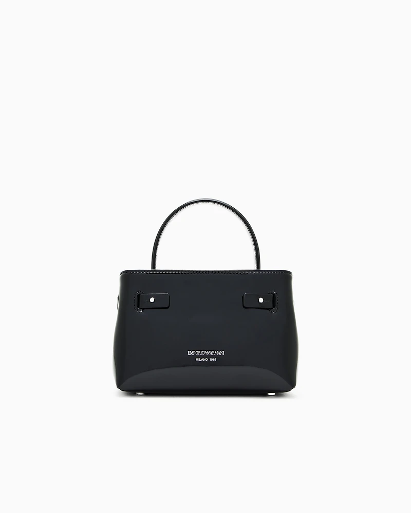 Emporio Armani - Patent-effect mini bag with knot detail, Woman, Black, Size: TU