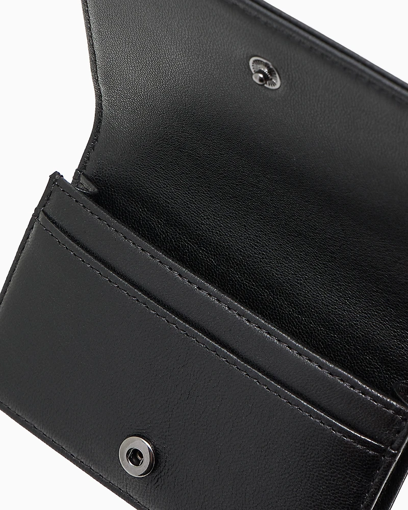 Emporio Armani - Nappa leather card holder with flap with geometric detail, Man, Black, Size: TU