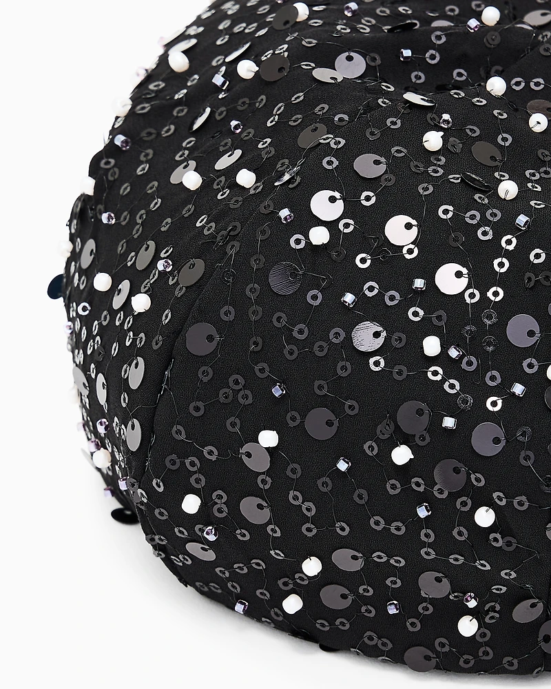 Emporio Armani - Georgette beret with beads and sequins, Woman, Black, Size:
