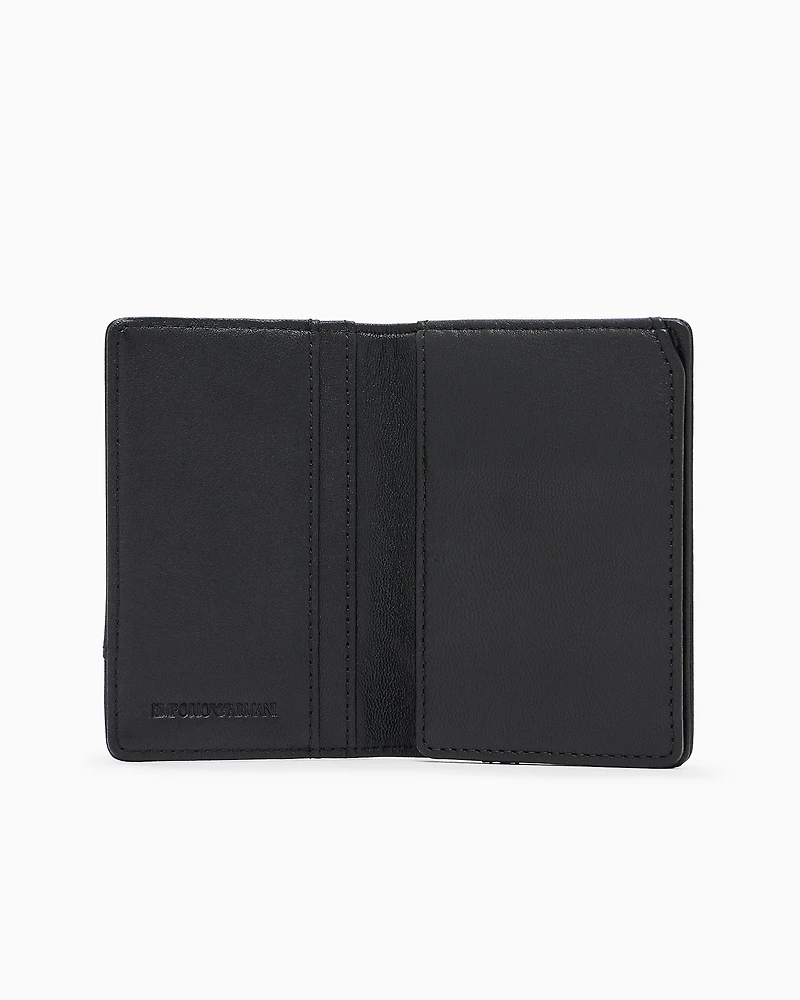 Emporio Armani - Nappa leather trifold card holder with geometric detail, Man, Black, Size: TU