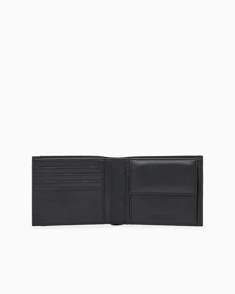 Emporio Armani - Nappa leather bifold wallet with geometric detail, Man, Black, Size: TU