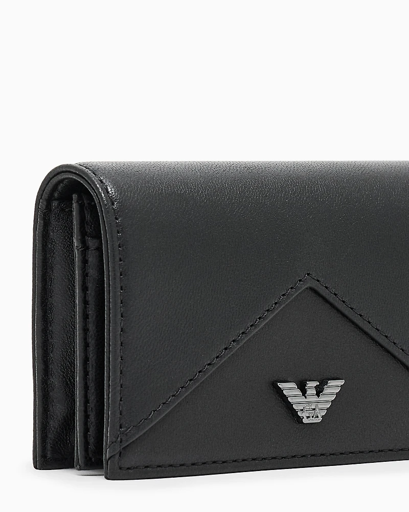 Emporio Armani - Nappa leather card holder with flap with geometric detail, Man, Black, Size: TU