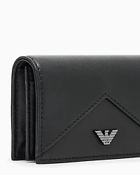 Emporio Armani - Nappa leather card holder with flap with geometric detail, Man, Black, Size: TU