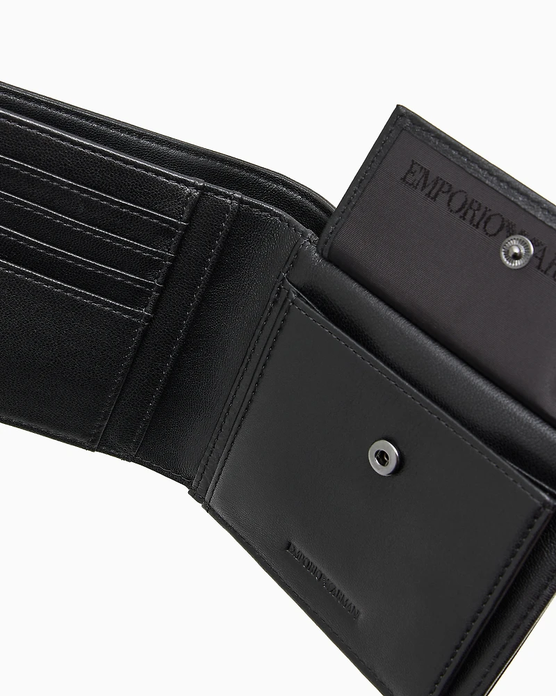 Emporio Armani - Nappa leather bifold wallet with geometric detail, Man, Black, Size: TU