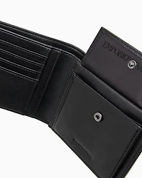 Emporio Armani - Nappa leather bifold wallet with geometric detail, Man, Black, Size: TU