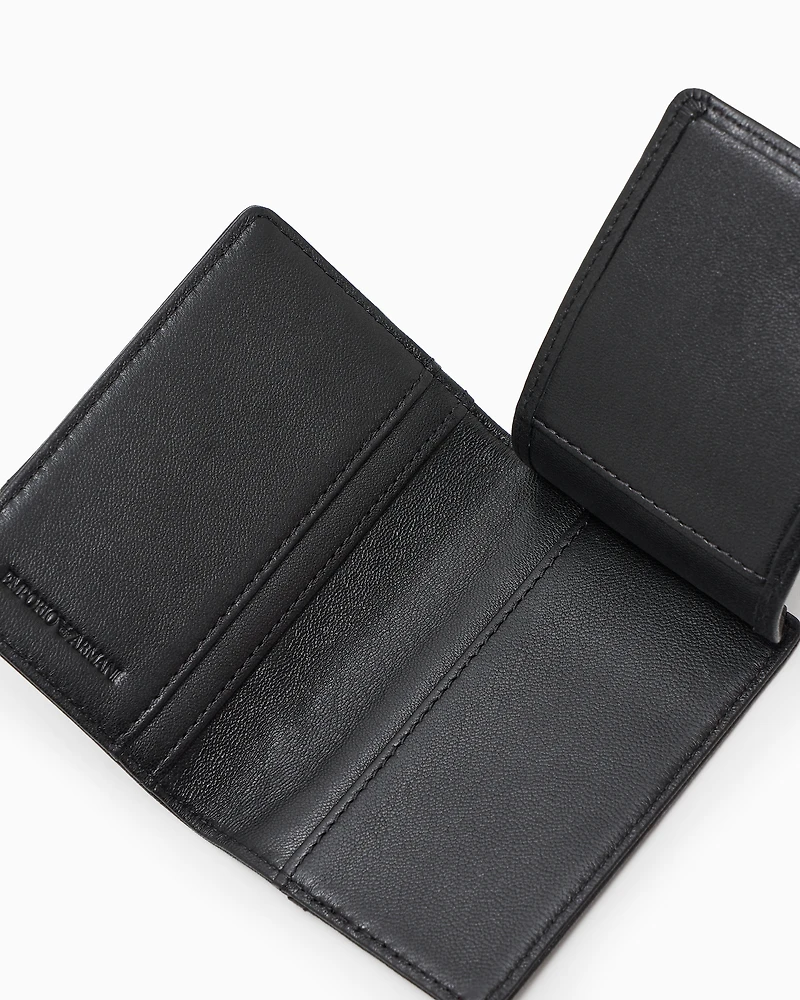 Emporio Armani - Nappa leather trifold card holder with geometric detail, Man, Black, Size: TU