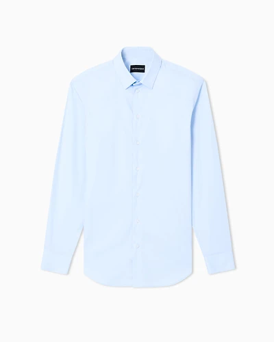 Emporio Armani - Stretch cotton poplin shirt, Man, Light Blue, Size: