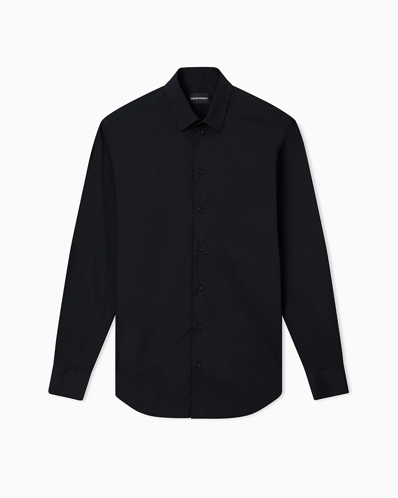 Emporio Armani - Stretch cotton poplin shirt, Man, Black, Size: