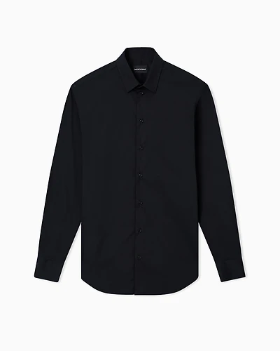 Emporio Armani - Stretch cotton poplin shirt, Man, Black, Size: