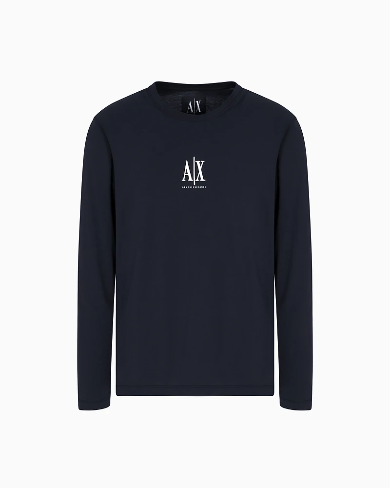 Armani Exchange - Long-sleeved T-shirt with embroidered logo, Man, Navy Blue, Size: