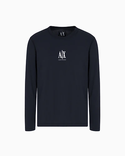 Armani Exchange - Long-sleeved T-shirt with embroidered logo, Man, Navy Blue, Size: