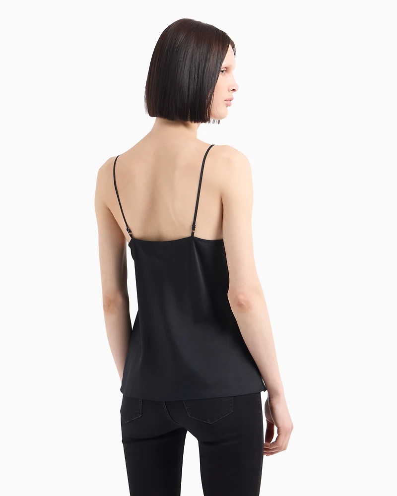 Armani Exchange - Satin V-Neck Top, Woman, Black, Size: