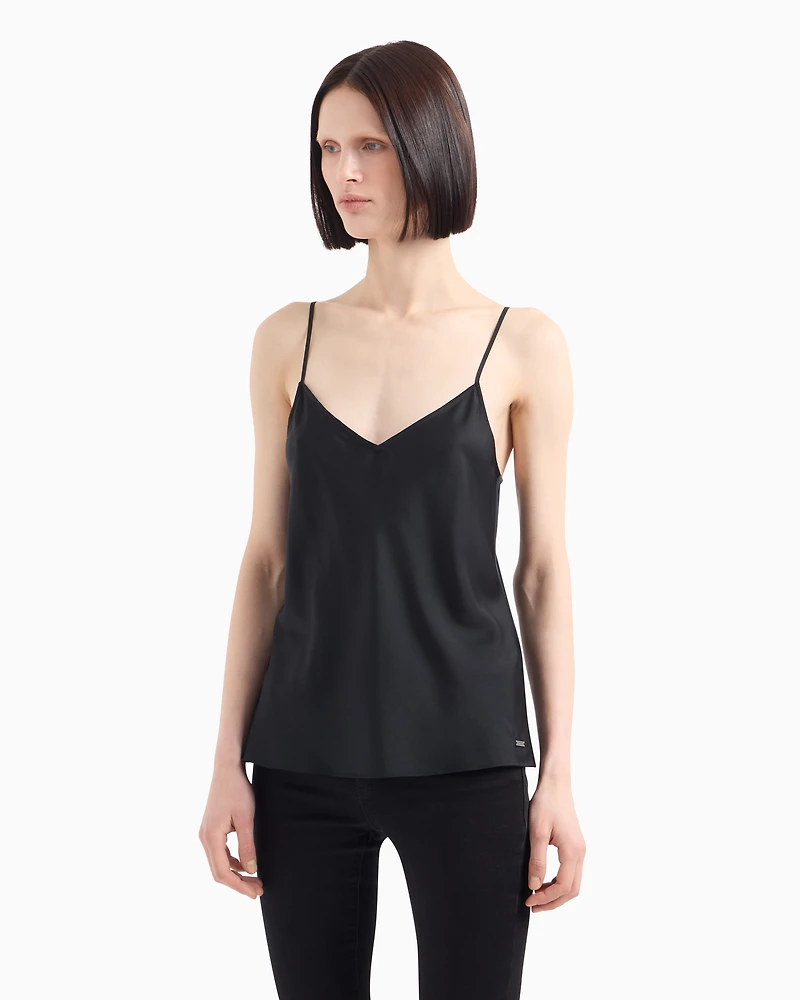 Armani Exchange - Satin V-Neck Top, Woman, Black, Size: