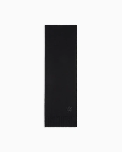 Emporio Armani - Wool scarf with EA signature logo embroidery, Woman, Black, Size: TU