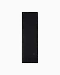 Emporio Armani - Wool scarf with EA signature logo embroidery, Woman, Black, Size: TU