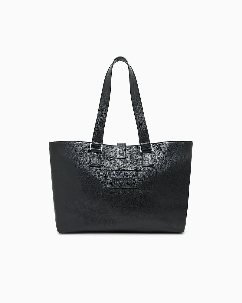 Emporio Armani - Tumbled leather shopper bag, Man, Black, Size: TU
