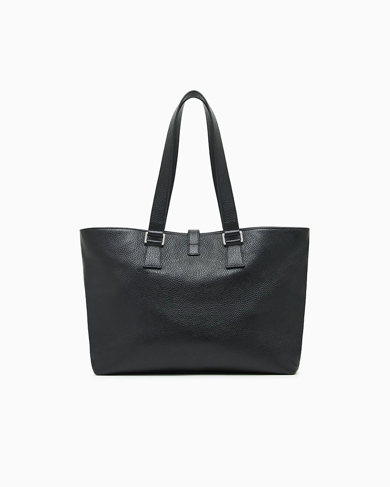 Emporio Armani - Tumbled leather shopper bag, Man, Black, Size: TU