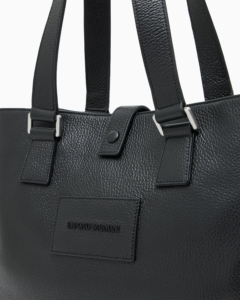 Emporio Armani - Tumbled leather shopper bag, Man, Black, Size: TU