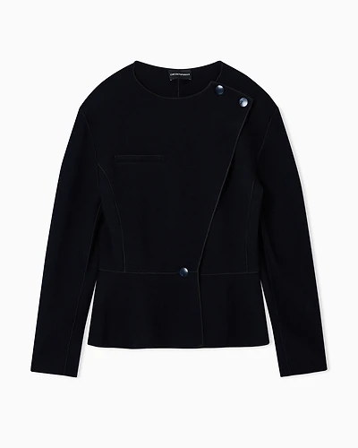 Emporio Armani - Boiled wool jacket with off-centre closure, Woman, Blue, Size:
