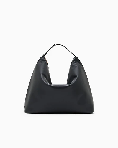 Emporio Armani - Leather oversized hobo bag, Woman, Black, Size: TU